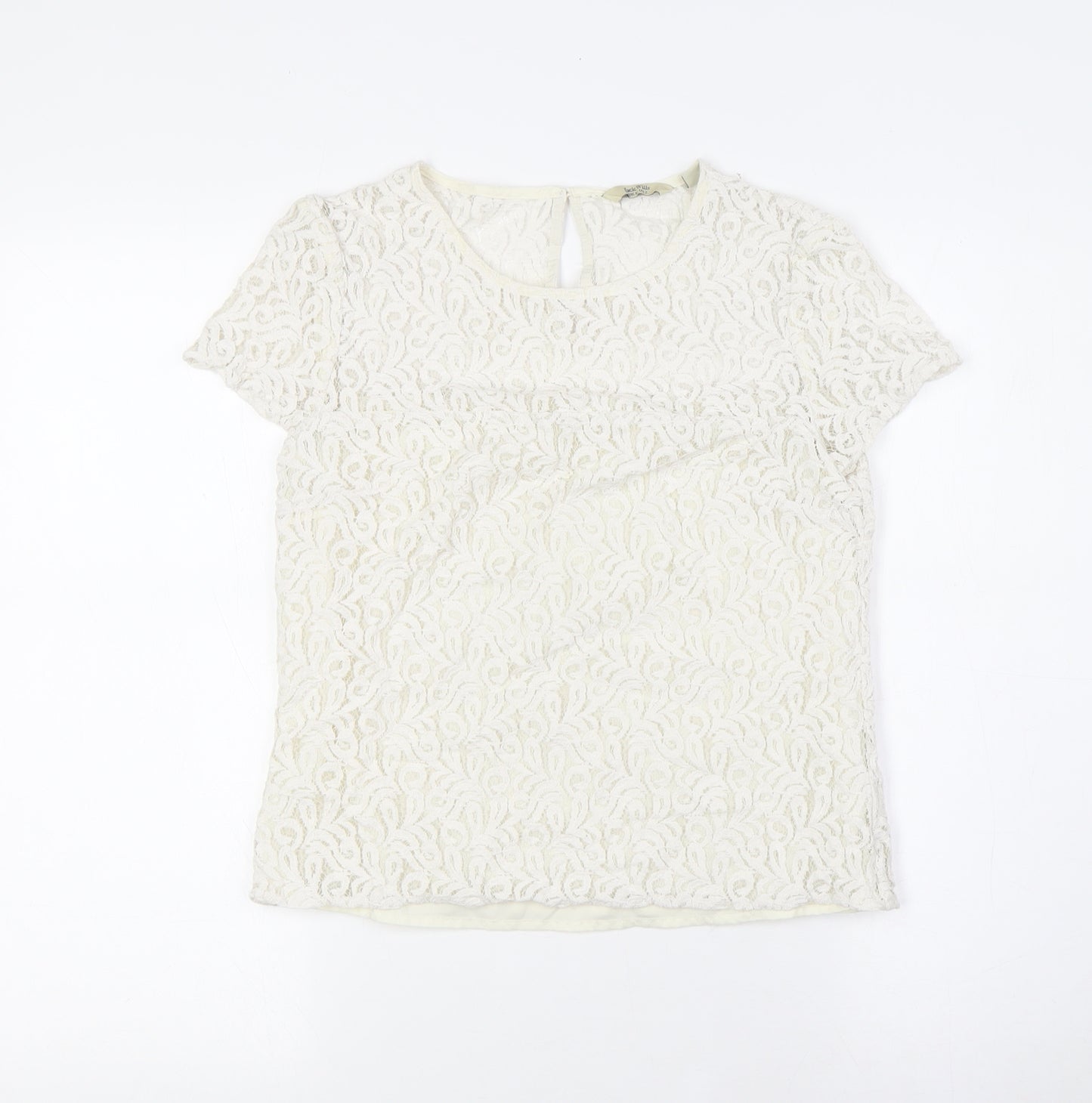 Jack Wills Womens White Cotton Basic Button-Up Size 6 Round Neck - Lace