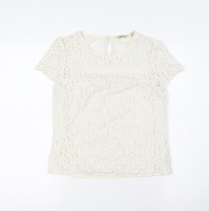 Jack Wills Womens White Cotton Basic Button-Up Size 6 Round Neck - Lace