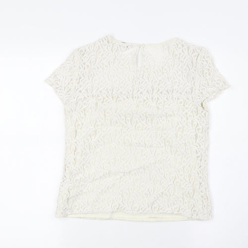 Jack Wills Womens White Cotton Basic Button-Up Size 6 Round Neck - Lace