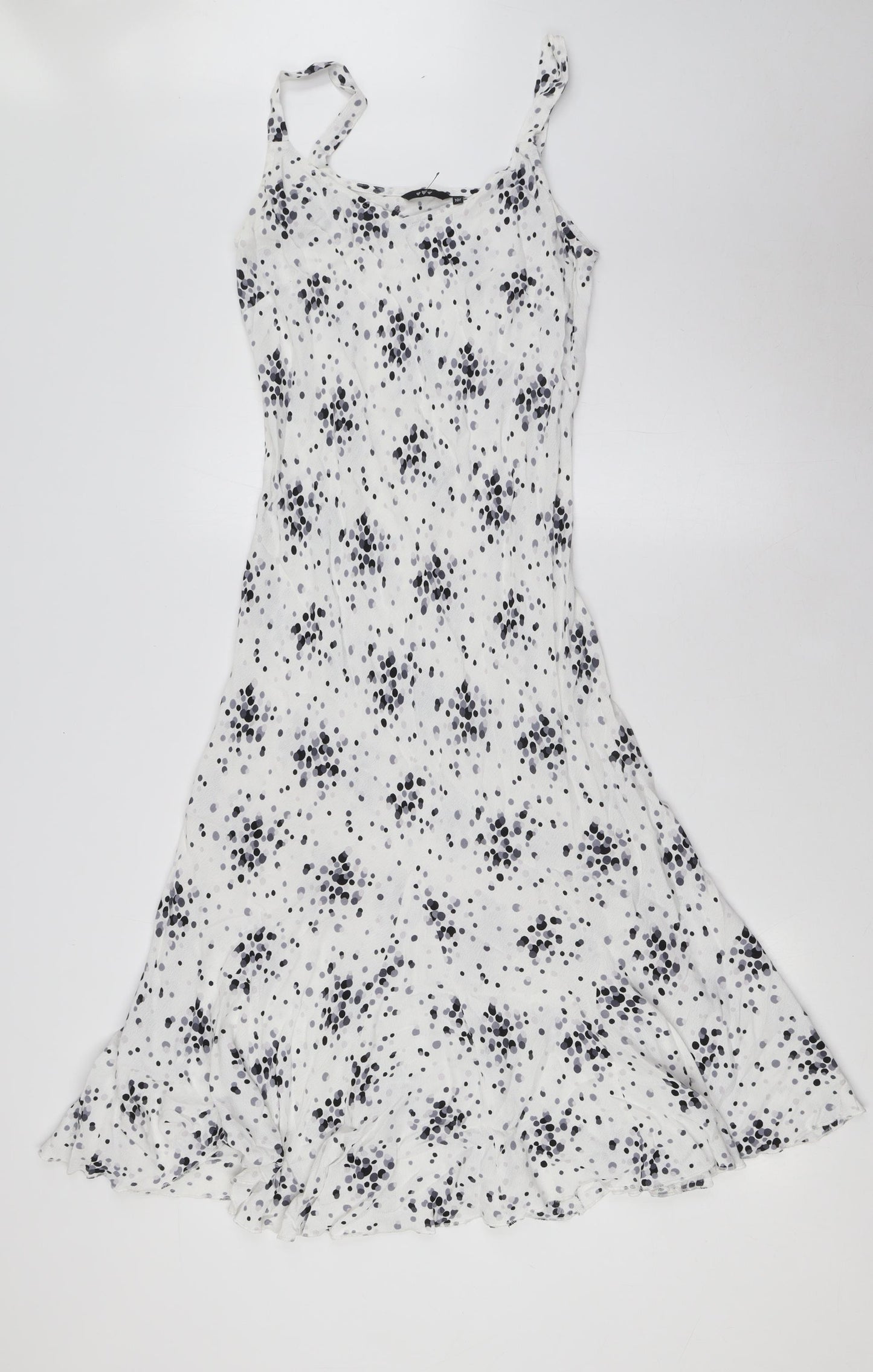 Per Una Womens White Viscose A-Line Size 10 Square Neck - Grey Spots