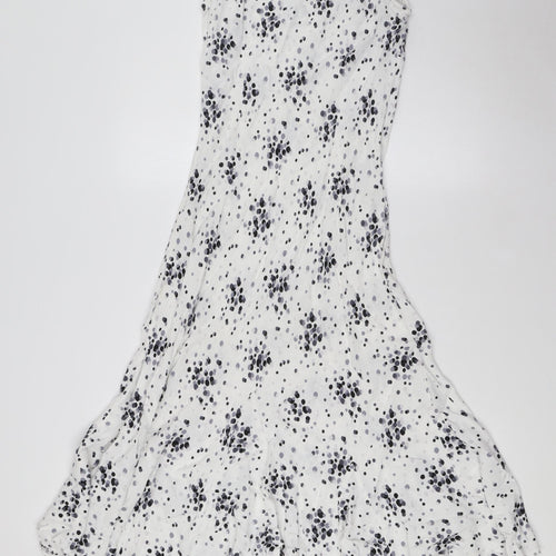 Per Una Womens White Viscose A-Line Size 10 Square Neck - Grey Spots