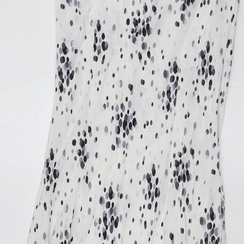 Per Una Womens White Viscose A-Line Size 10 Square Neck - Grey Spots