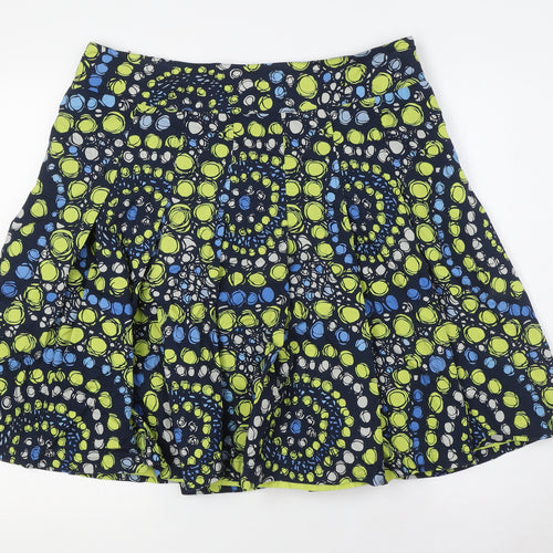 Liz Claiborne Womens Blue Cotton A-Line Skirt Size 16 Zip - Green Grey Blue Spots