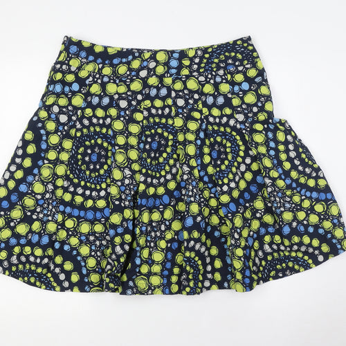 Liz Claiborne Womens Blue Cotton A-Line Skirt Size 16 Zip - Green Grey Blue Spots