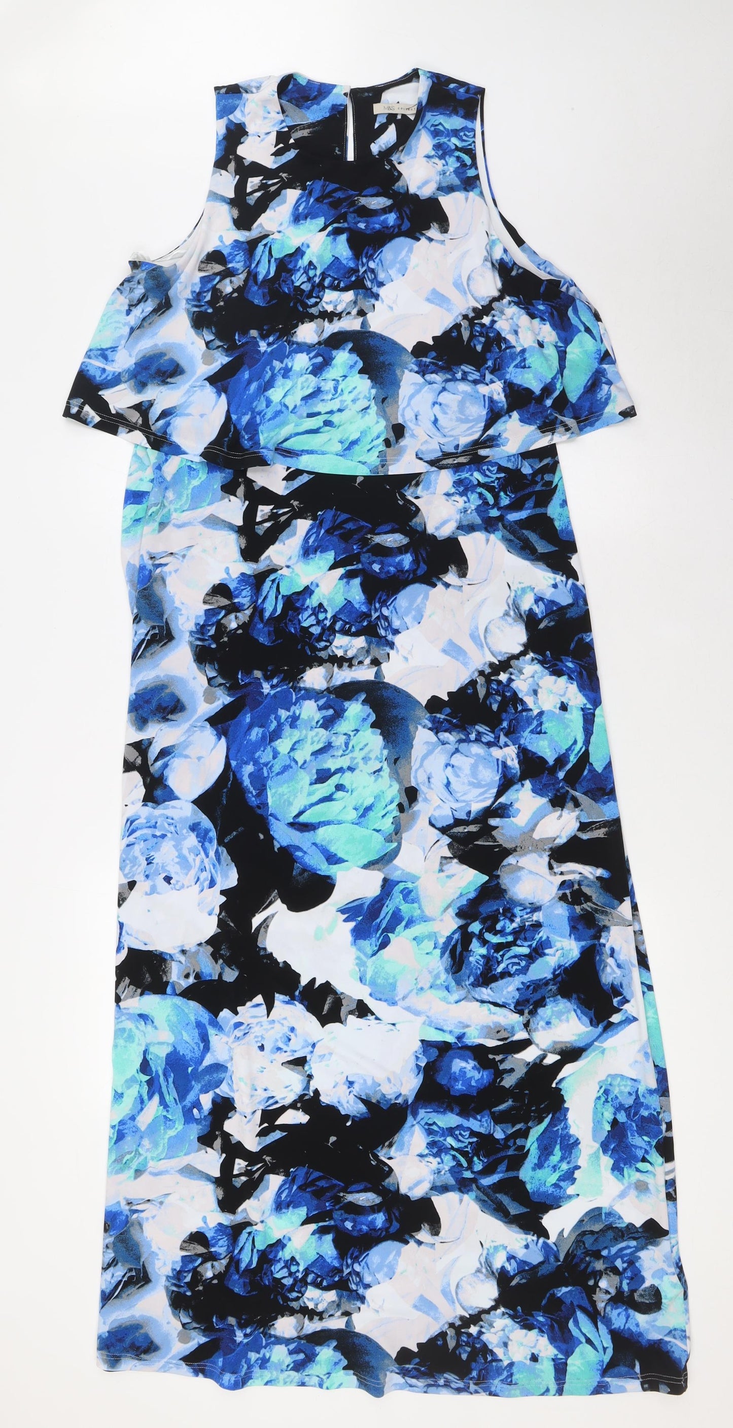 Marks and Spencer Womens Multicoloured Floral Polyester A-Line Size 12 Round Neck
