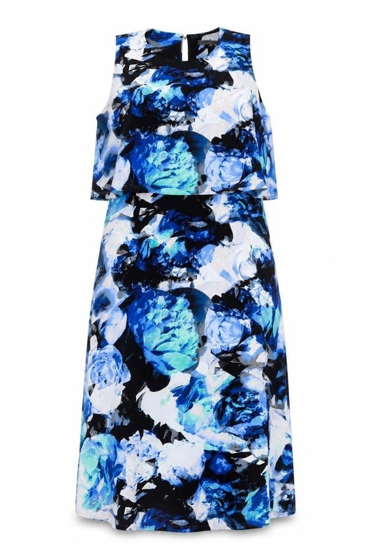 Front view of Marks & Spencer women’s multicoloured floral polyester a-line, size UK 12, round neck
