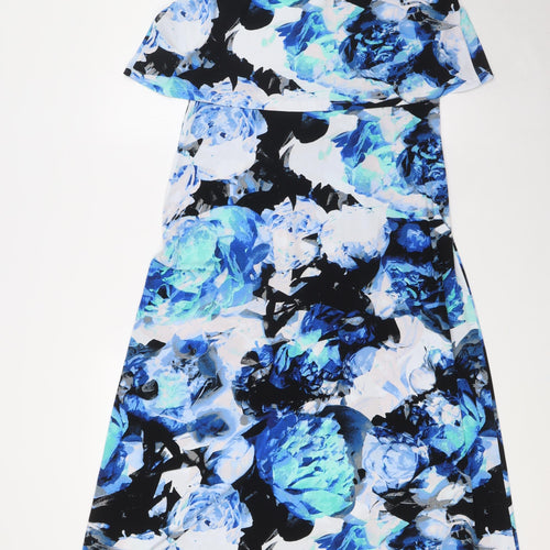 Marks and Spencer Womens Multicoloured Floral Polyester A-Line Size 12 Round Neck