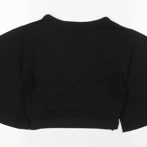 New Look Womens Black Polyester Cropped Button-Up Size 10 V-Neck - Knot Front