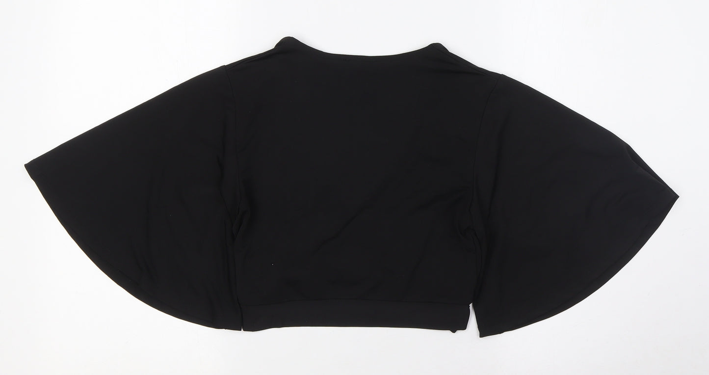 New Look Womens Black Polyester Cropped Button-Up Size 10 V-Neck - Knot Front