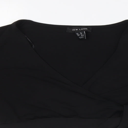 New Look Womens Black Polyester Cropped Button-Up Size 10 V-Neck - Knot Front
