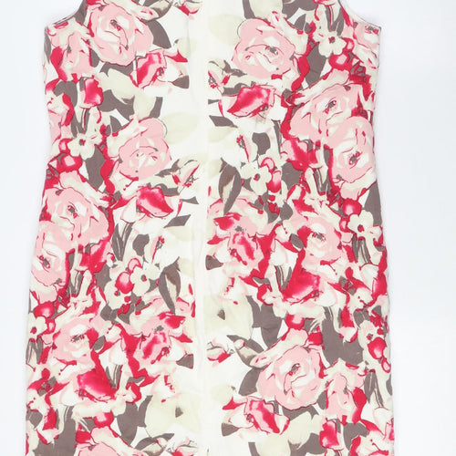 Pomodoro Womens Ivory Floral Cotton Pencil Dress Size 16 Boat Neck Zip - Pink Flowers