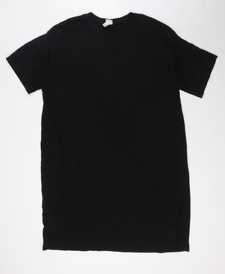 H&M Womens Black Cotton Shirt Dress Size XL Crew Neck