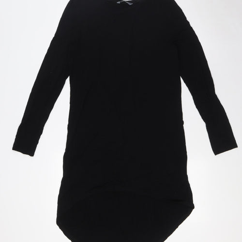BHS Womens Black Polyester Tunic Button-Up Size 10 Round Neck