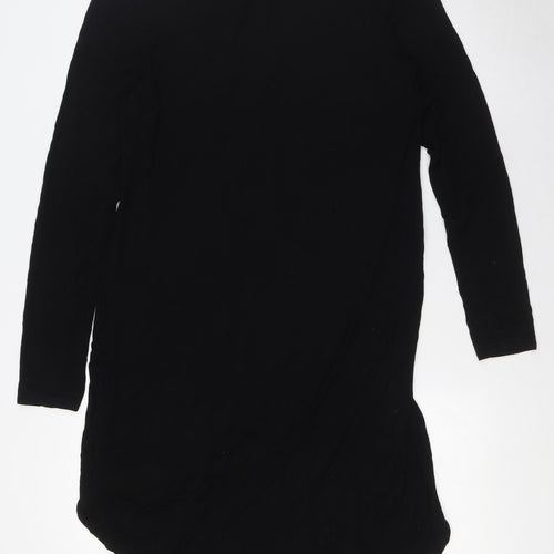 BHS Womens Black Polyester Tunic Button-Up Size 10 Round Neck