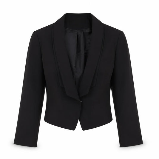 Front view of Marks & Spencer women’s black jacket, size UK 10, button - double collared