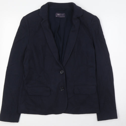 Marks and Spencer Womens Blue Jacket Size 12 Button - Textured