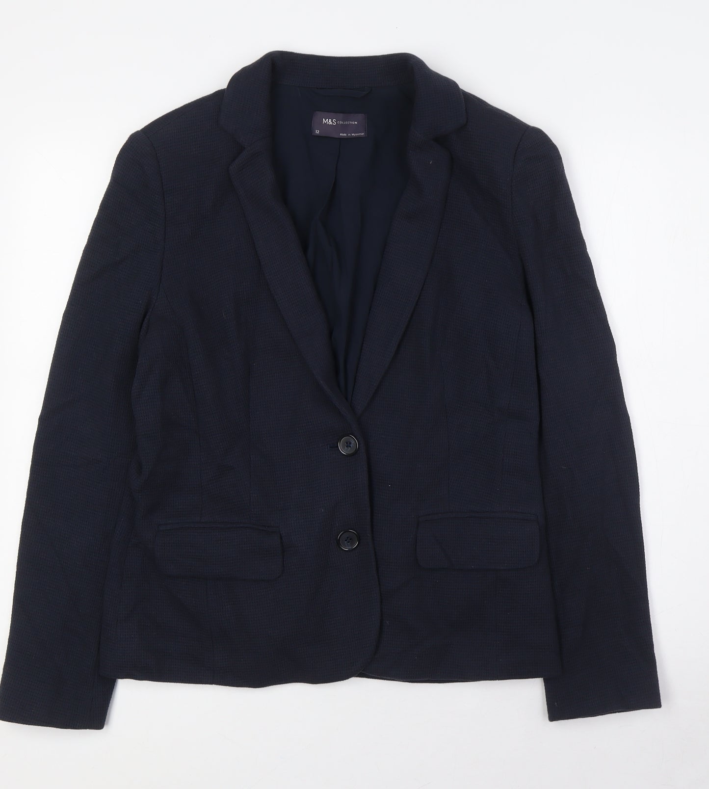 Marks and Spencer Womens Blue Jacket Size 12 Button - Textured
