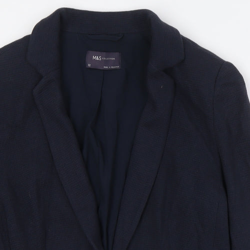 Marks and Spencer Womens Blue Jacket Size 12 Button - Textured