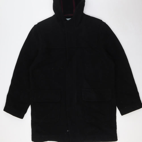 Red Herring Mens Black Overcoat Coat Size M Zip - Hood