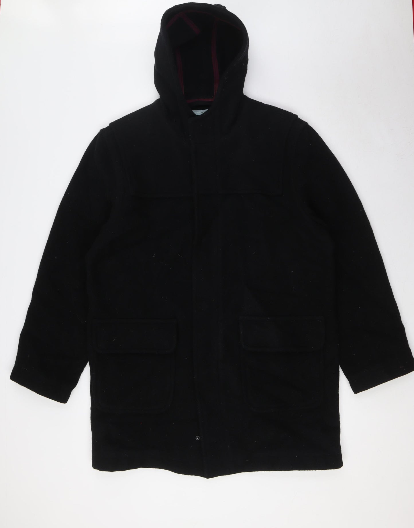 Red Herring Mens Black Overcoat Coat Size M Zip - Hood