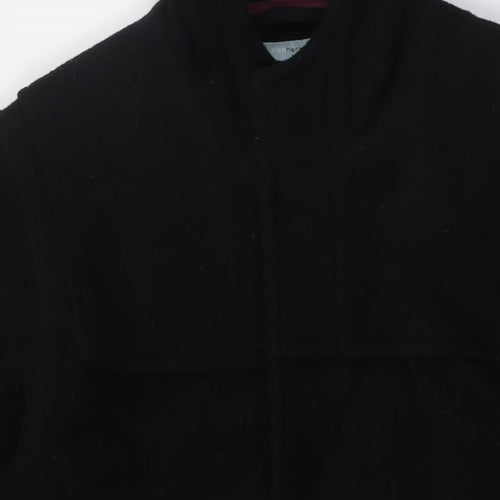 Red Herring Mens Black Overcoat Coat Size M Zip - Hood