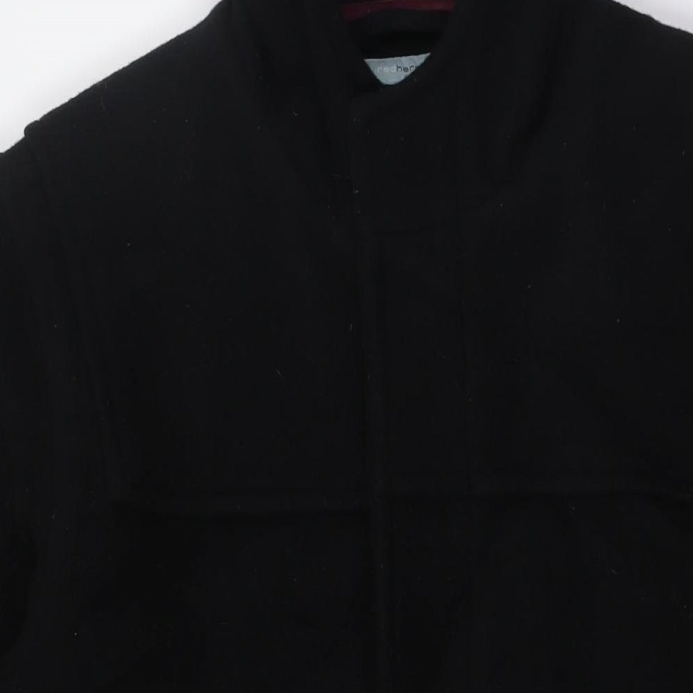 Red Herring Mens Black Overcoat Coat Size M Zip - Hood
