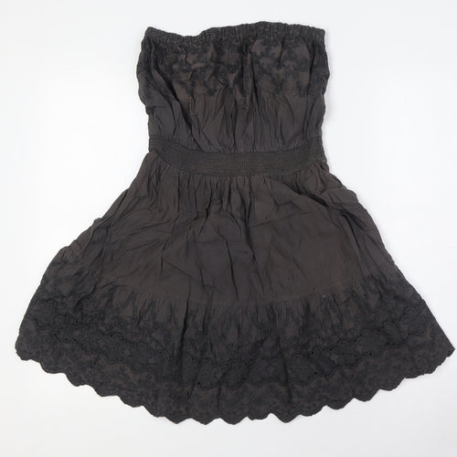 NEXT Womens Brown Cotton A-Line Size 12 Off the Shoulder - Elasticated Waist