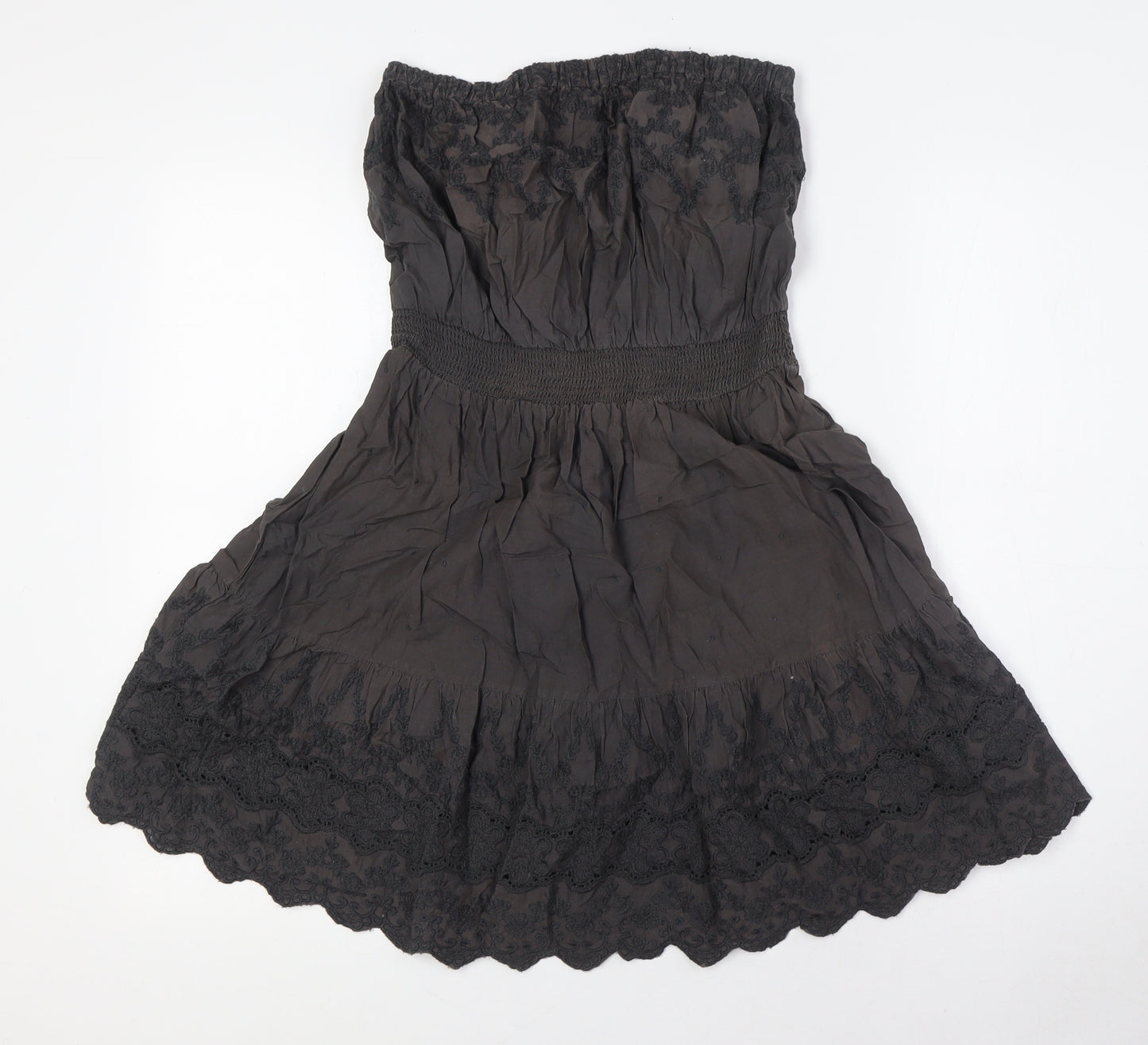 NEXT Womens Brown Cotton A-Line Size 12 Off the Shoulder - Elasticated Waist