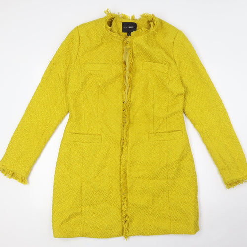 Body Flirt Womens Yellow Overcoat Coat Size 14 Hook & Eye - Textured, Raw Hems