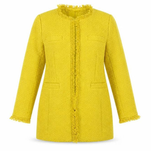 Body Flirt Womens Yellow Overcoat Coat Size 14 Hook & Eye - Textured, Raw Hems