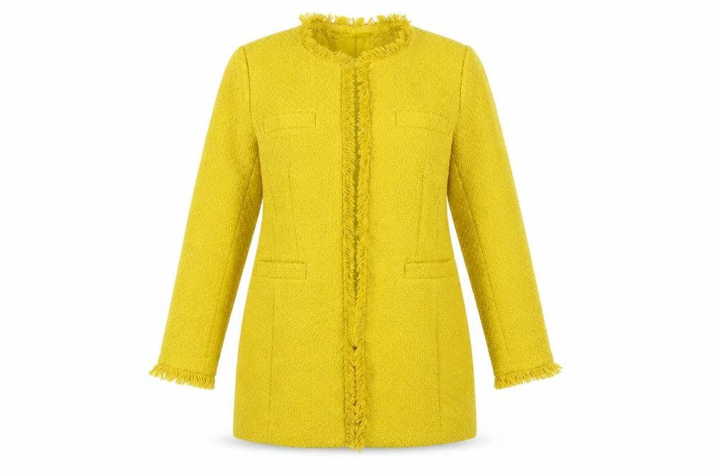 Body Flirt Womens Yellow Overcoat Coat Size 14 Hook & Eye - Textured, Raw Hems