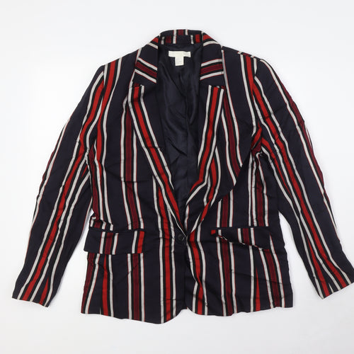 H&M Womens Blue Striped Jacket Size 10 Button - Red and White Stripes