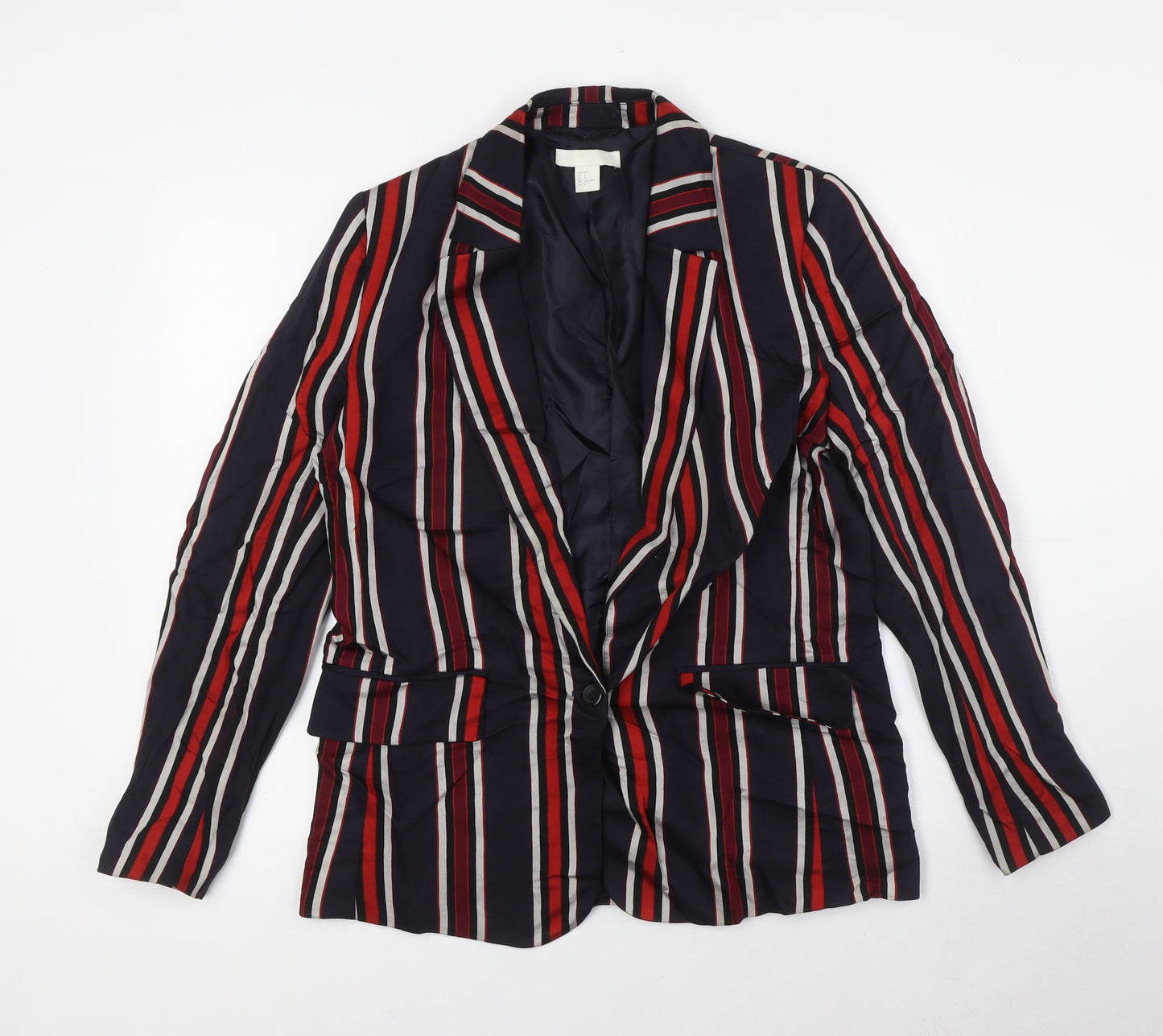 H&M Womens Blue Striped Jacket Size 10 Button - Red and White Stripes