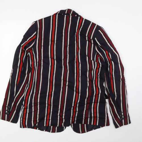 H&M Womens Blue Striped Jacket Size 10 Button - Red and White Stripes