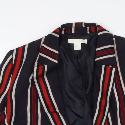 H&M Womens Blue Striped Jacket Size 10 Button - Red and White Stripes