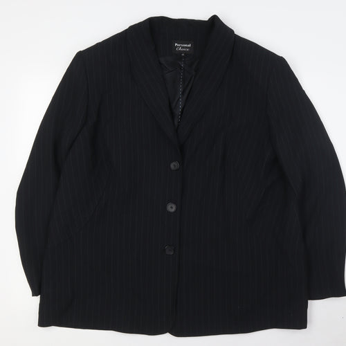 Personal Choice Womens Black Striped Jacket Size 22 Button - Light Blue Strips