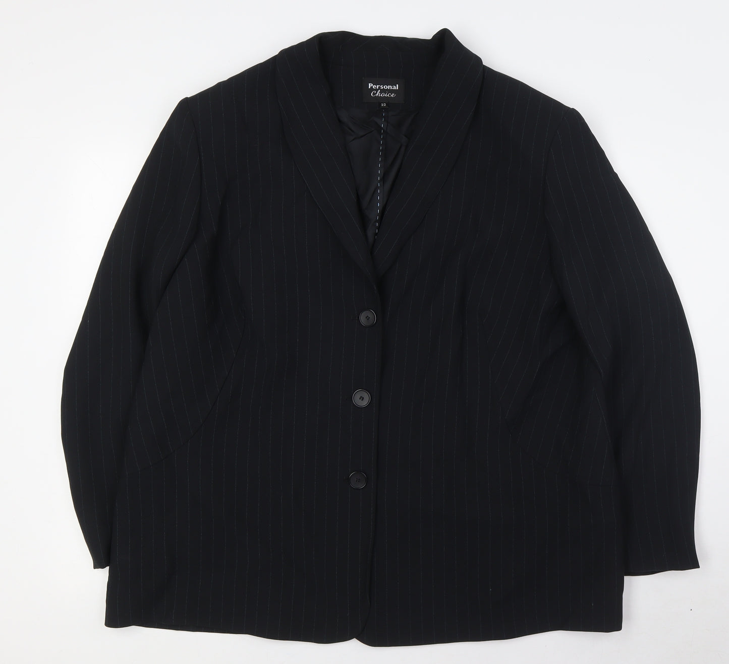 Personal Choice Womens Black Striped Jacket Size 22 Button - Light Blue Strips