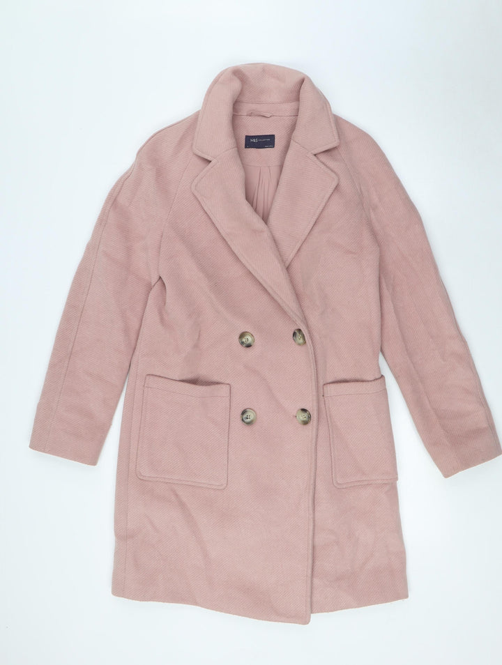 Marks and Spencer Womens Pink Overcoat Coat Size 8 Button - Dusk