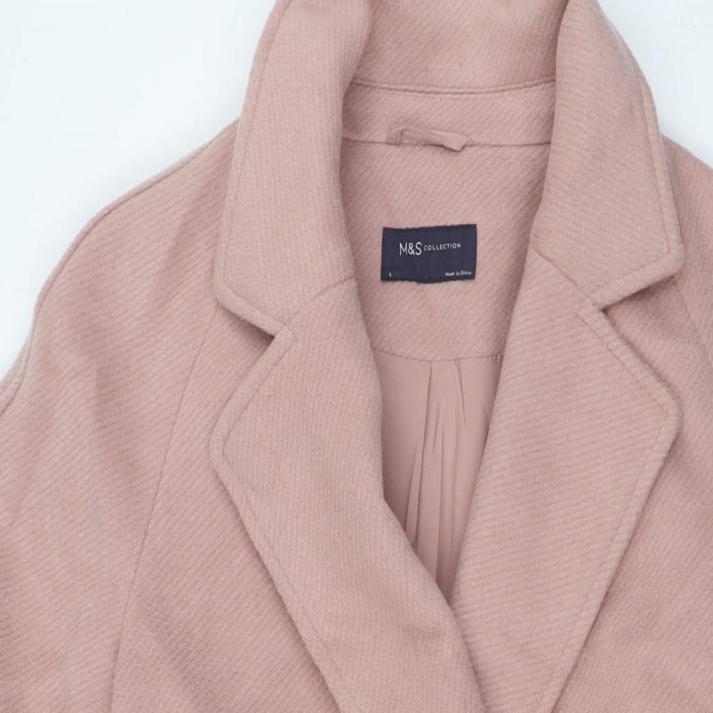 Marks and Spencer Womens Pink Overcoat Coat Size 8 Button - Dusk