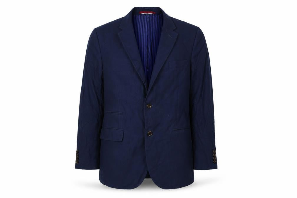 Front view of Marks & Spencer men’s blue wool jacket suit jacket, size 42, regular