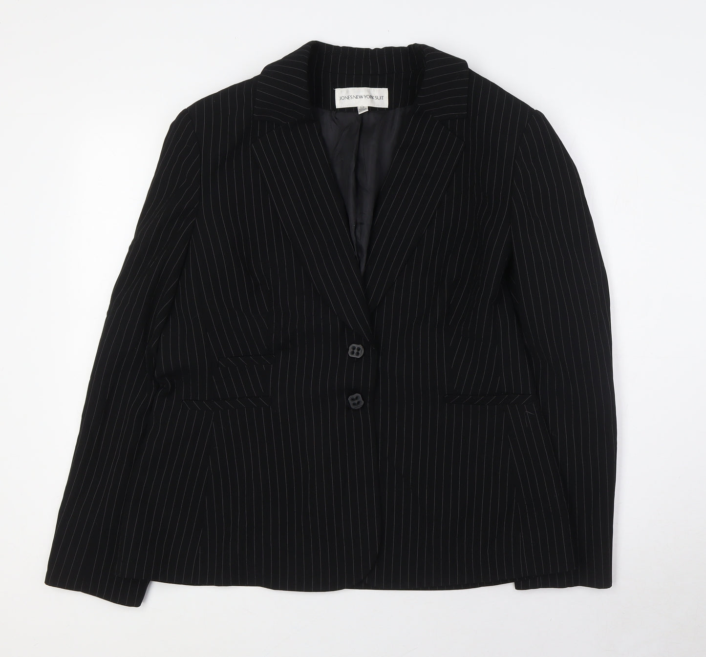 Jones New York Womens Black Striped Jacket Size 14 Button