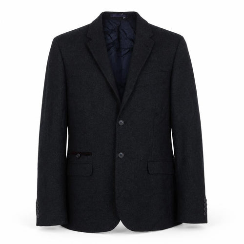 Racing Green Mens Blue Herringbone Wool Jacket Suit Jacket Size 42 Regular - Velvet Trim Pocket