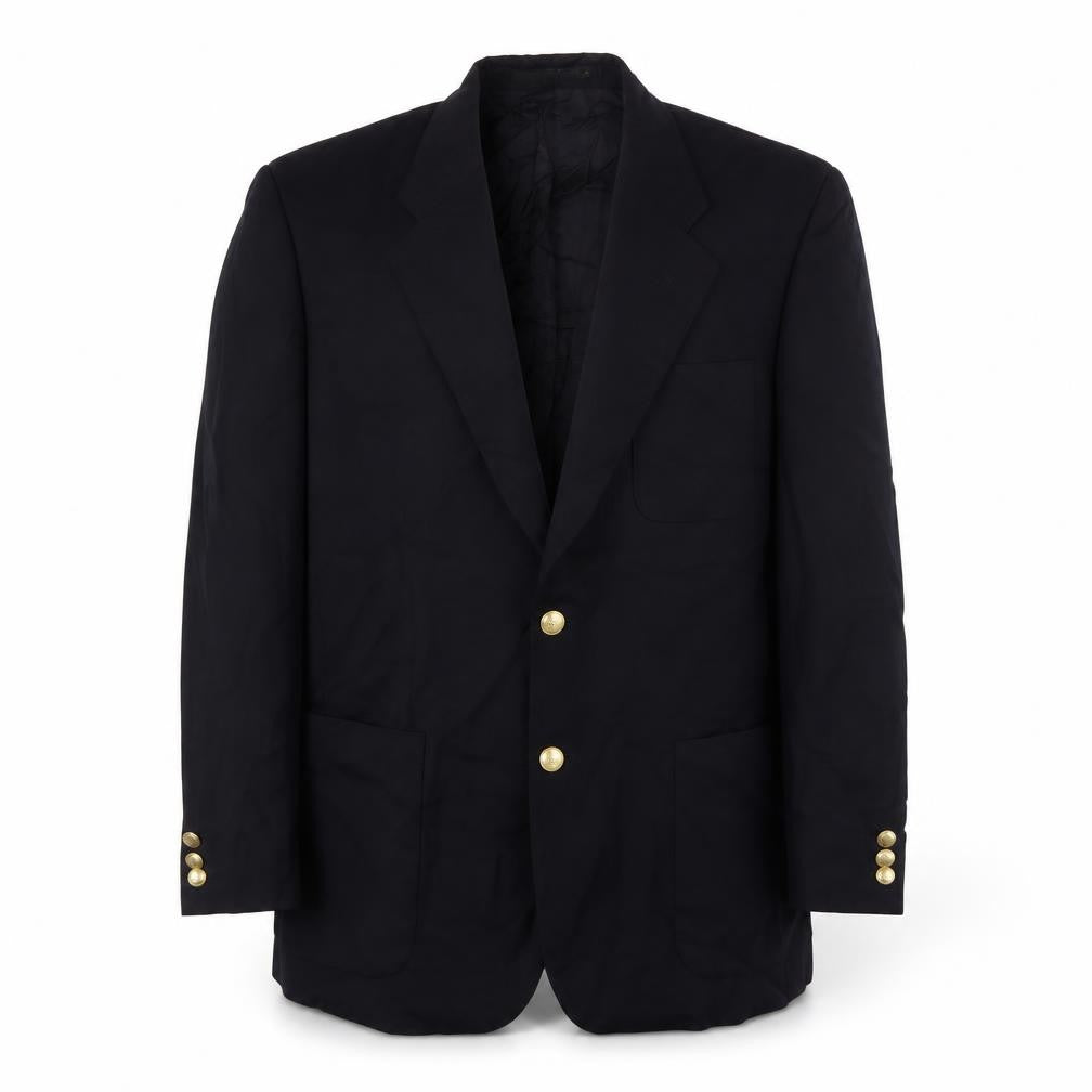 Front view of Marks & Spencer men’s blue polyester jacket blazer, size 40, regular