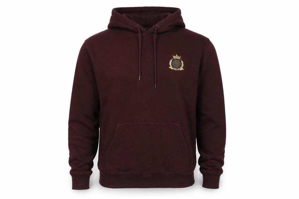 Front view of Divided by H&M men’s red cotton pullover hoodie, size S