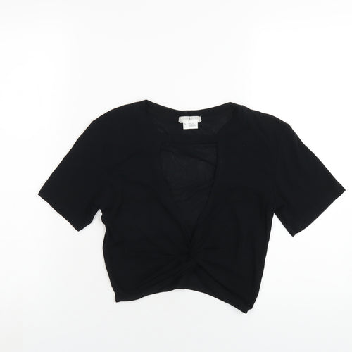Cooperative Womens Black Cotton Basic T-Shirt Size S Round Neck