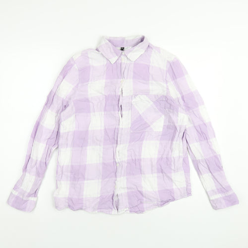 H&M Womens Purple Plaid Cotton Basic Button-Up Size S Collared
