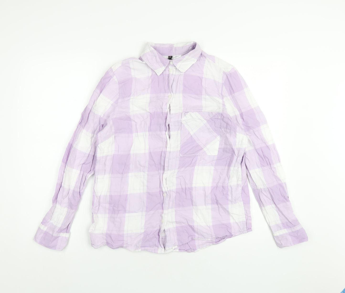 H&M Womens Purple Plaid Cotton Basic Button-Up Size S Collared