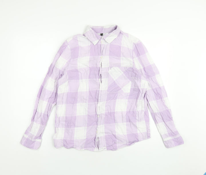 H&M Womens Purple Plaid Cotton Basic Button-Up Size S Collared