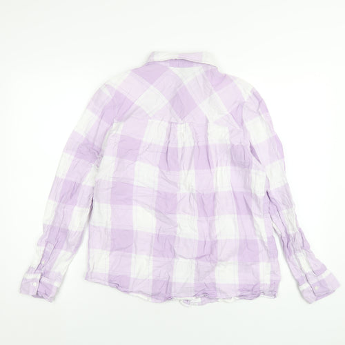 H&M Womens Purple Plaid Cotton Basic Button-Up Size S Collared