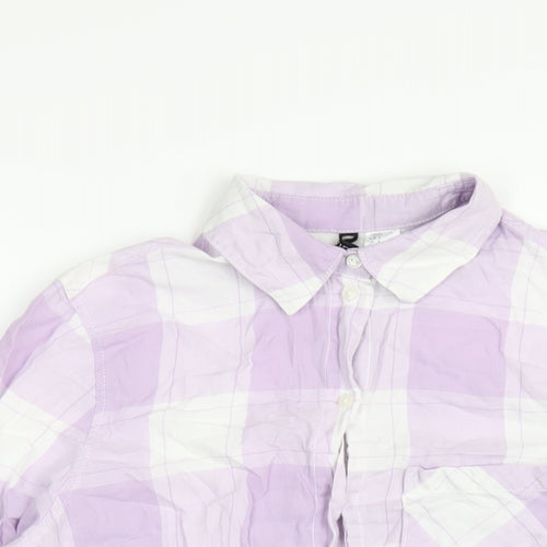 H&M Womens Purple Plaid Cotton Basic Button-Up Size S Collared